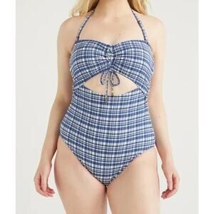 Time and Tru Plaid Cutout One-Piece Swimsuit | Size M 8–10